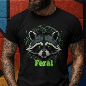 Feral Raccoon Graphic Tee Unisex Funny Shirt Green Eyes Nature Aesthetic Trendy
